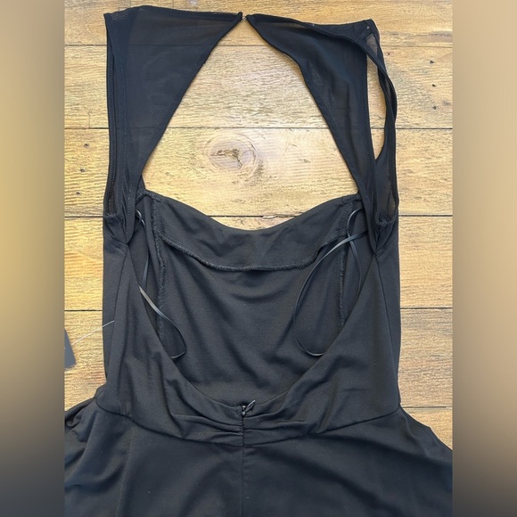 BEBE Black Peplum Bodycon Cocktail Mini Dress Open Back Sweetheart Neckline - Picture 9 of 13